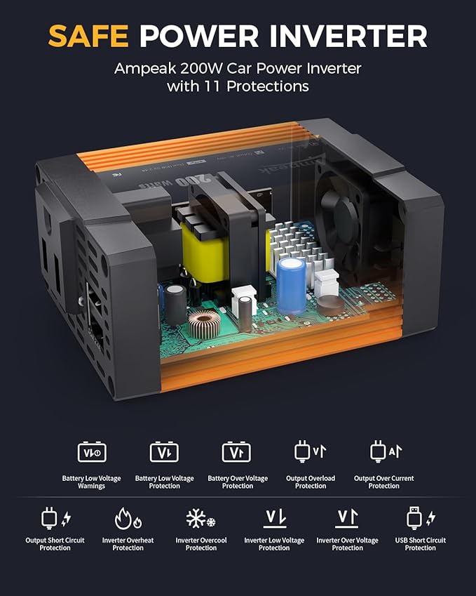 Ampeak 200W Car Power Inverter 4.8A Dual USB Ports AC Outlet Car Inverter DC - Image 3
