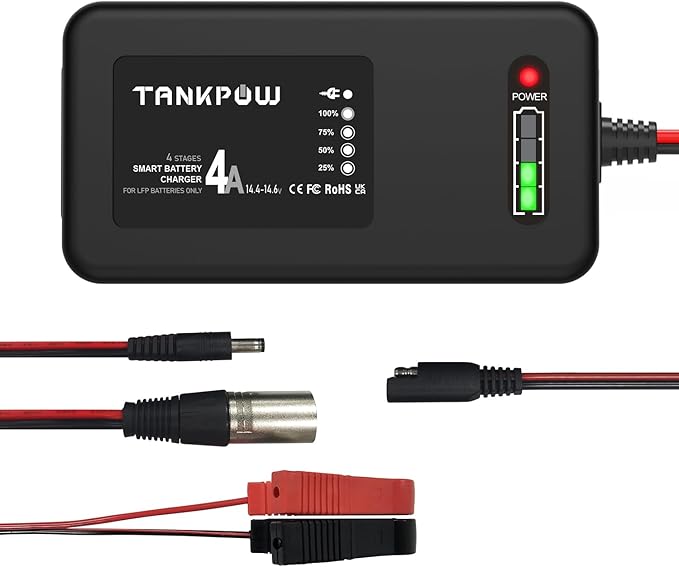 4-Amp LiFePO4 Battery Charger, 14.6 Volt Lithium Battery Charger, Smart Charger by TANKPOW