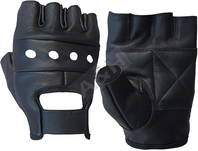 A&H Apparel Leather Motorcycle Glove Genuine Cowhide Fingerless Leather Driving by Unknown
