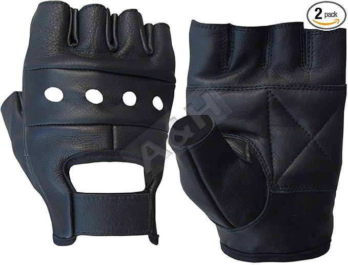 A&H Apparel Leather Motorcycle Glove Genuine Cowhide Fingerless Leather Driving by Unknown
