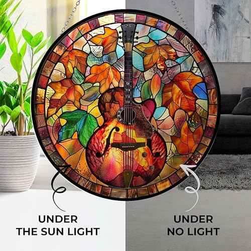 Thanksgiving Guitar Stained Glass Window Hanging Suncatcher, Suncatcher Stained Glass Christmas Halloween - Image 4
