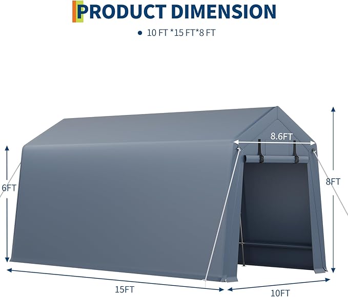 7x15FT Outdoor Storage Shed, Portable Carport - Image 10