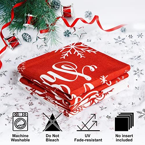 Lanpn Christmas Throw Pillow Covers 18x18 Set of 4, Merry Christmas Winter Xmas Snowflake Decorative Holiday Cushion Pillow Cases 18 x 18 for Outdoor Indoor Farmhouse Home Room Couch Decor (Red) - Image 4