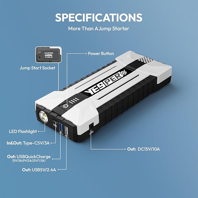 YESPER Battery Jump Starter Portable, 3000A Booster Pack Jump Box - Image 9