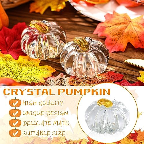 Domensi 2 Pcs Glass Pumpkin Figurines Thanksgiving Fall Decor,Transparent - Image 2