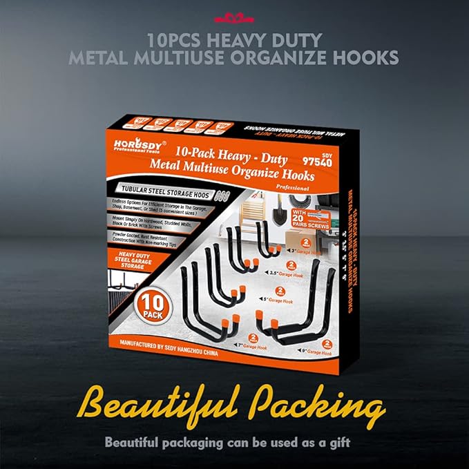 HORUSDY 10-Pack Heavy Duty Garage Storage Hooks Assorted Utility Hooks - Image 2