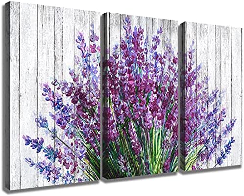 Rustic Lavender Wall Art Purple Flower Painting for Living Room Vintage Farmhouse Purple Bathroom Wall Decor Canvas Prints Floral Posters Kitchen Botanical Pictures Bedroom Home Decorations 12x16" 3P by sunfrower