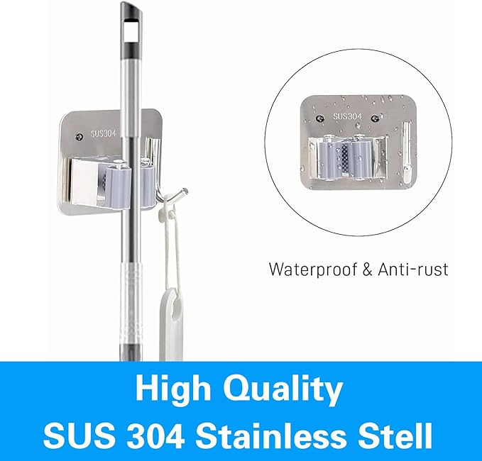 5 Pack Broom Holder Heavy Duty Stainless Steel Broom Hanger - Image 5