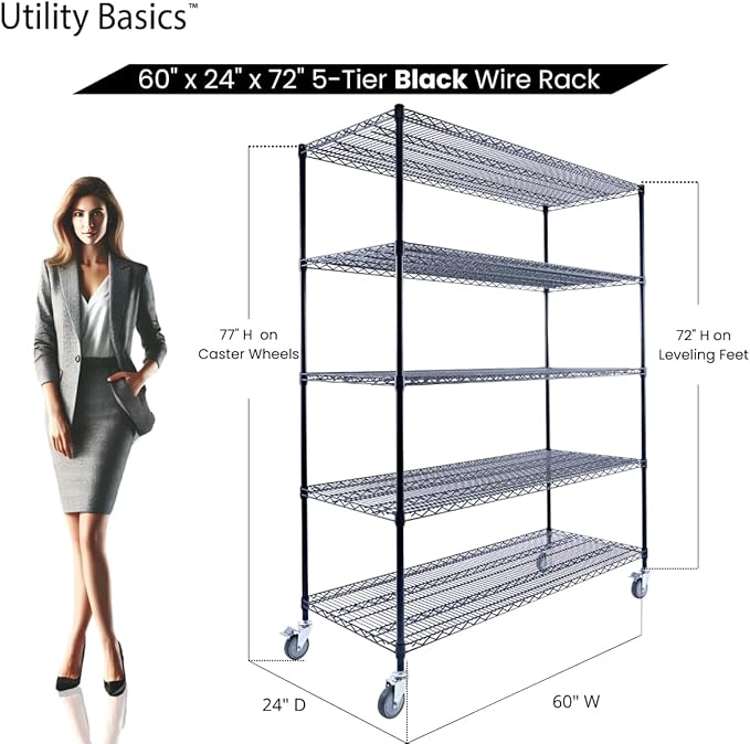 60"x24"x72" Black 5-Tier Premium Metal Wire Shelving NSF 4000 LBS MAX Capacity - Image 2