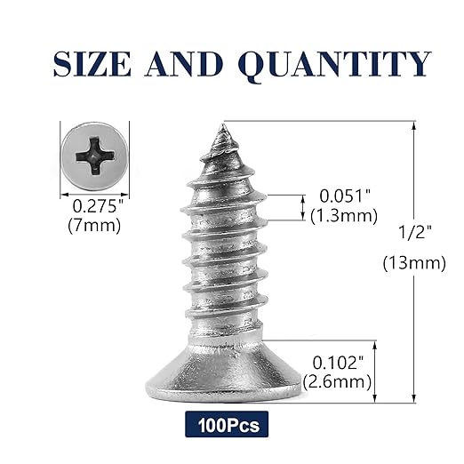 #6 x 1/2" Wood Screw 100Pcs 18-8 Stainless Steel Screws Flat Head Phillips Fast - Image 2