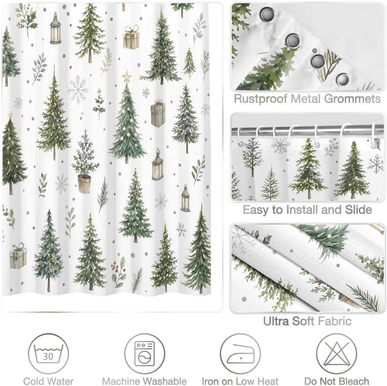 Christmas Tree Shower Curtain, 72x78 Inch Waterproof Fabric - Image 4