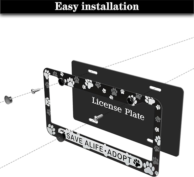 License Plate Holder Black and White License Plate Frames Save a Life Adopt - Image 7