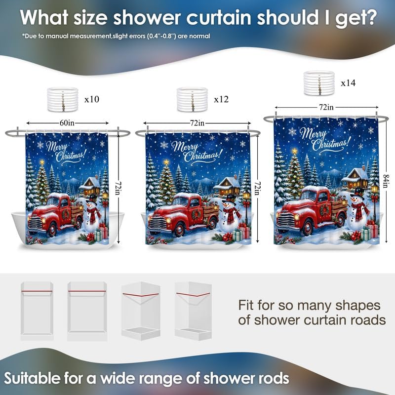 Winter Christmas Shower Curtain, 72x78 Inch Waterproof Fabric - Image 2