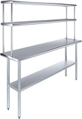 Amgood Stainless Steel Work Table Double Tier Overshelf | Metal Kitchen Prep by AmGood