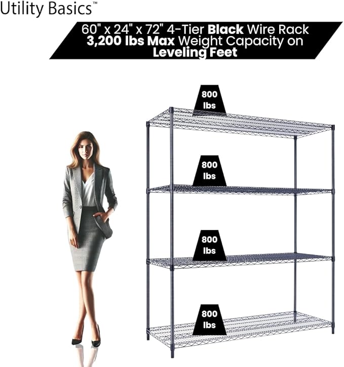 60"x24"x72" Premium Metal Steel 4-Tier Wire Shelving NSF 3200 LBS MAX Capacity - Image 3