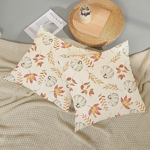 Fall Pillow Covers 22x22 Set of 2 Pumpkin and Maple Leaf Fall Decor Pillowcase Linen Autumn Thanksgiving Decorative Outdoor Throw Pillow Covers Warm Tones Farmhouse Cushion Case for Couch Home - Image 6