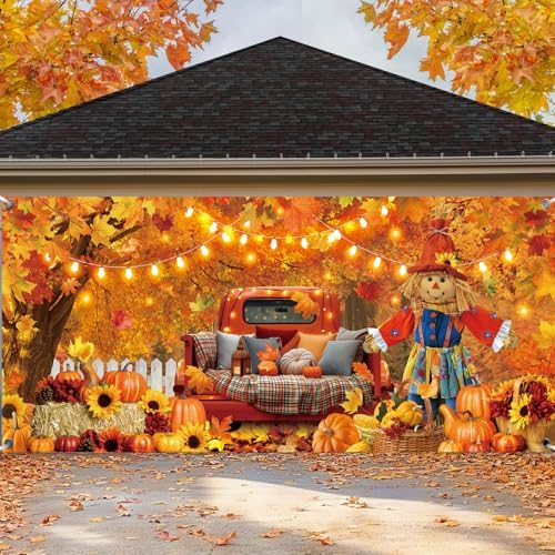 Fall Garage Door Cover Banner Autumn Scarecrow Thanksgiving Decor 7 x 16 by Preboun