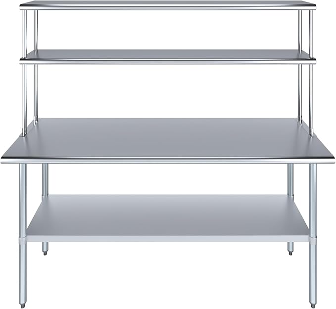 Amgood Stainless Steel Work Table Double Tier Overshelf | Metal Kitchen Prep - Image 2