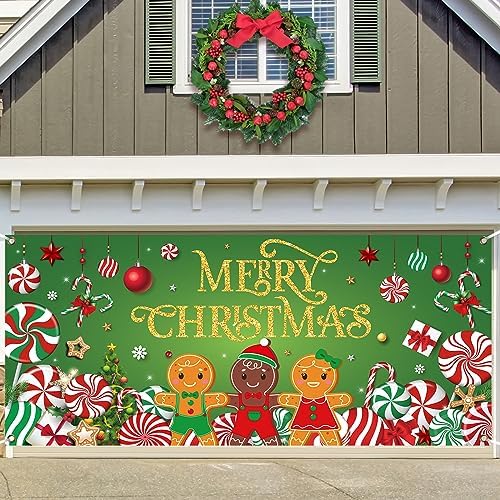 Christmas Candy Garage Door Decoration Merry Christmas Door Banner Cover - Image 3