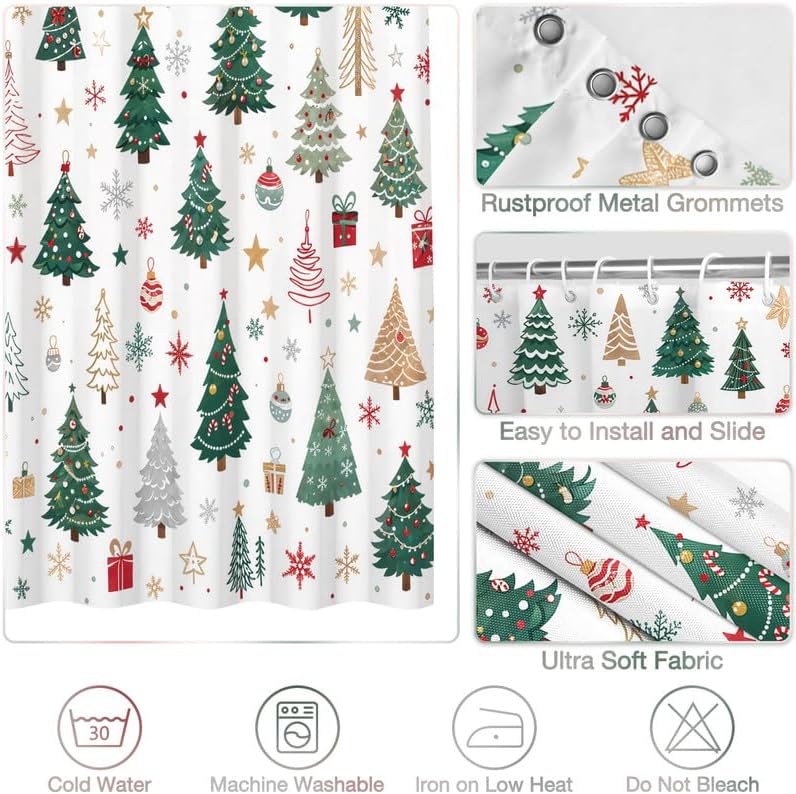 Christmas Tree Shower Curtain, 72x84 Inch Waterproof Fabric - Image 4
