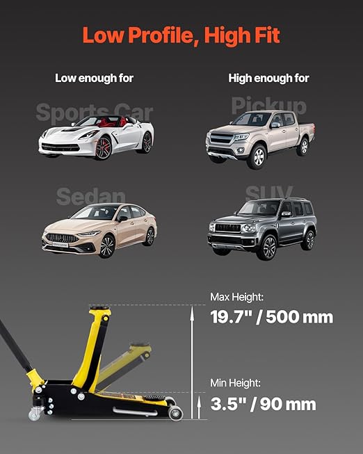 VEVOR 3 Ton Low Profile, Aluminum and Steel Racing Floor Jack - Image 3
