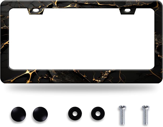 Marble License Plate Frame Black Gold Marble Printed License Plate Stainless by GORSNKYE