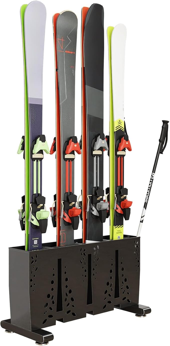 Heavy Duty Metal Ski Storage Rack, 4 Pair Freestanding Steel Ski Holder by TOCRETOARE