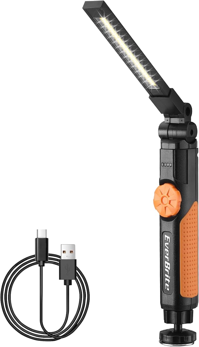 EverBrite LED Rechargeable Work Light, 800LM COB Foldable Flashlight, Magnetic by EverBrite
