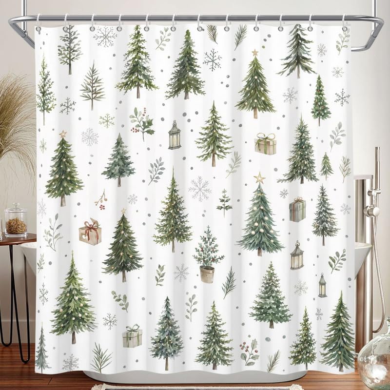 Christmas Tree Shower Curtain, 60x72 Inch Waterproof Fabric by Duluxykl