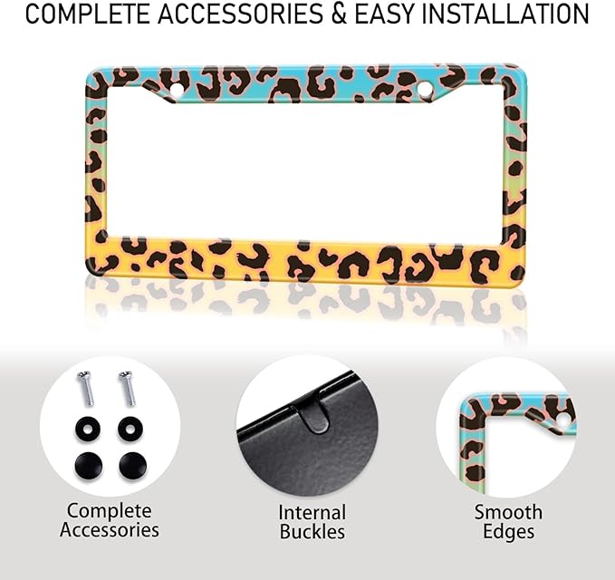 Blue Yellow Leopard License Plate Frame, Cheetah Leopar Print Car Accessories - Image 8