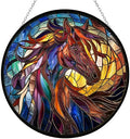 Horse Stained Glass Window Hanging, Colorful Horse Sun Catchers Glass Panel Blue Suncatcher Decor for Birthday for Women, Men, Wife, Aunt, and Mom 7.8 in by 365CUSGIFTS