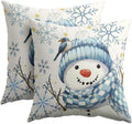 Christmas Blue Throw Pillow Covers 20x20 Set of 2 Winter Snowman Bird by Trongr