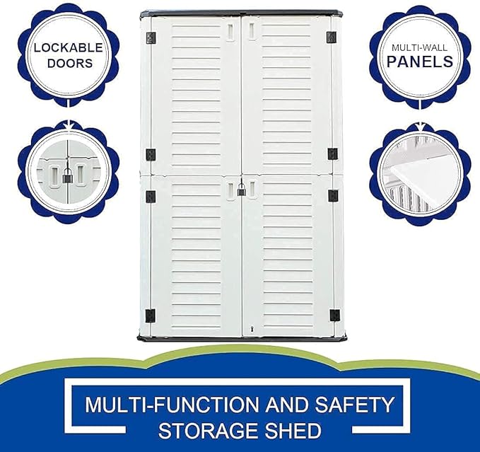 KINYING Outdoor Storage Shed Waterproof, Resin Vertical Storage Cabinet - Image 9
