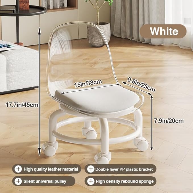 Low Rolling Stool with Wheels, Mini Rolling Garage Stool with Back Support - Image 2