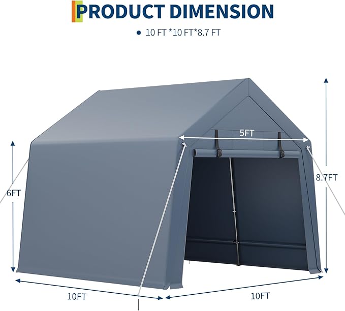 10x10FT Outdoor Storage Shed, Portable Carport - Image 10