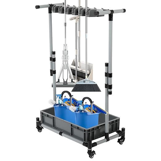 Broom and Mop Holder Freestanding Mobile Cleaning Tool Storage Rack, Floor by FAHKNS