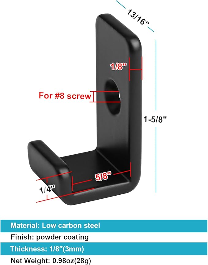 10 Pack Mini Black Steel Utility J Hook, Wall Mount Hanging Hook - Image 2