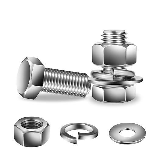 3/8-16 x 1" Hex Head Screw Bolt, Flat & Lock Washers, Fully Threaded, by SG TZH by SGTZH