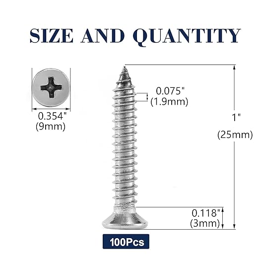 #10 x 1" Wood Screw 100Pcs 18-8 Stainless Steel Screws Flat Head Phillips Fast - Image 2