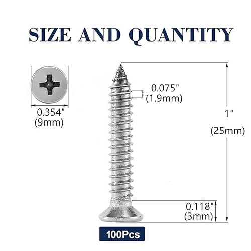 #10 x 1" Wood Screw 100Pcs 18-8 Stainless Steel Screws Flat Head Phillips Fast - Image 2