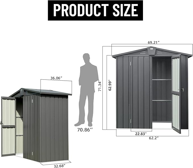 IKERY Galvanized Steel Garden Shed 5.7' x 3' - Image 7