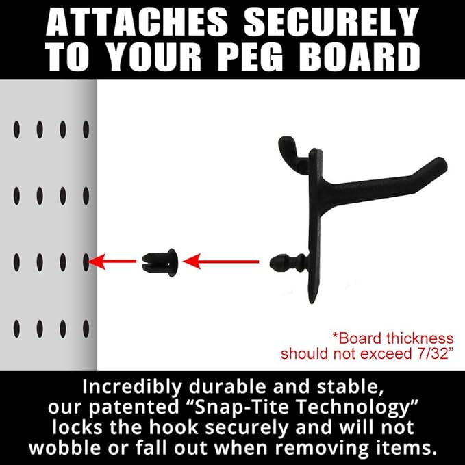 PegPro® 1" Hooks Kit for Standard “Wood Fiber” pegboard – Durable Plastic - Image 3