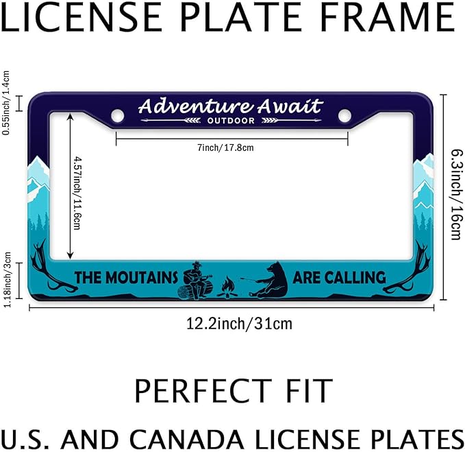 Adventure Await License Plate Frame, Mountains Forest Bear Outdoor License - Image 2