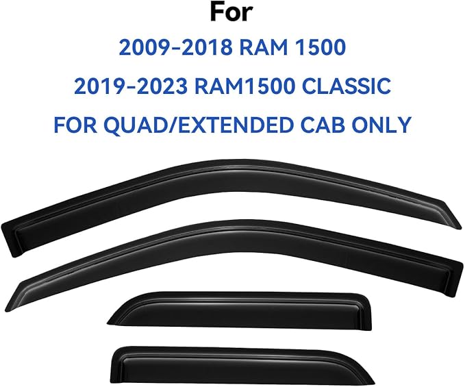 Window Visors Rain Guards for 2009-2018 Dodge Ram 1500 Quad Cab, Out-Channel - Image 2