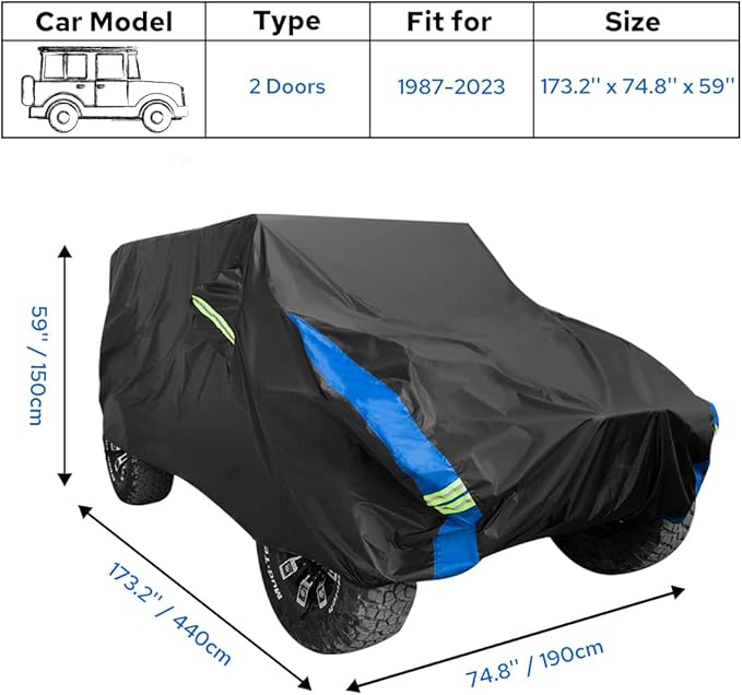 Avecrew for Jeep Wrangler Cover Waterproof 2 Door, All Weather for Jeep Rain - Image 2