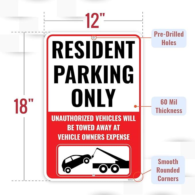 1PC Resident Parking Sign, 18 x 12 Inches - Image 2