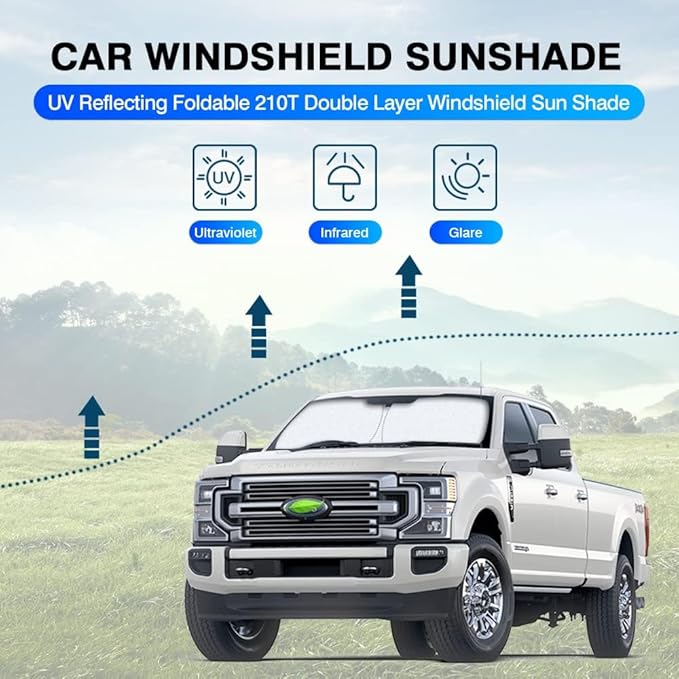 KUST Windshield Sun Shade for 2017-2022 Ford Super Duty F250 F350 F450 Pickup - Image 2