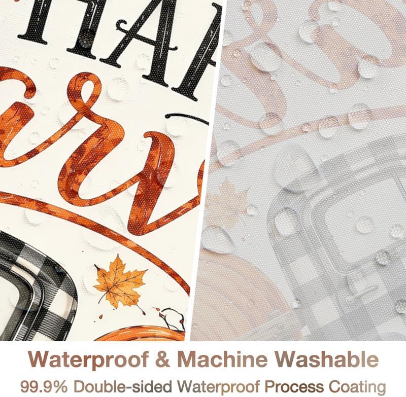 Fall Harvest Shower Curtain Pumpkin Autumn Leaves Thanksgiving Shower Curtains for Bathroom Buffalo Plaid Check Car Home Decor Waterproof Fabric with 10 Hooks, 60x72 Inch - Image 3