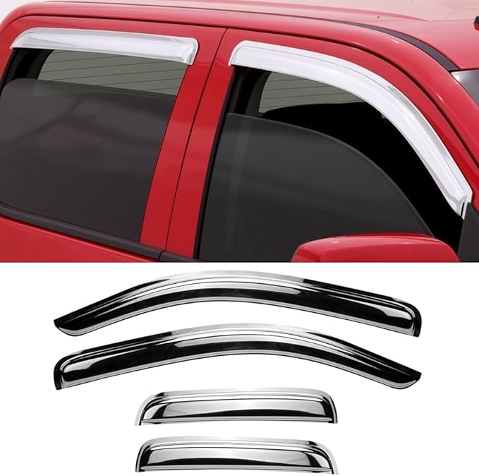 4pcs Chrome Side Window Visor Wind Vent Deflector fit by Puermto