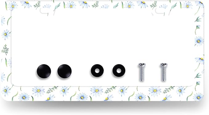 Cute Blue Daisy Flowers License Plate Frame Colorful Floral License Plate by RNKATIH